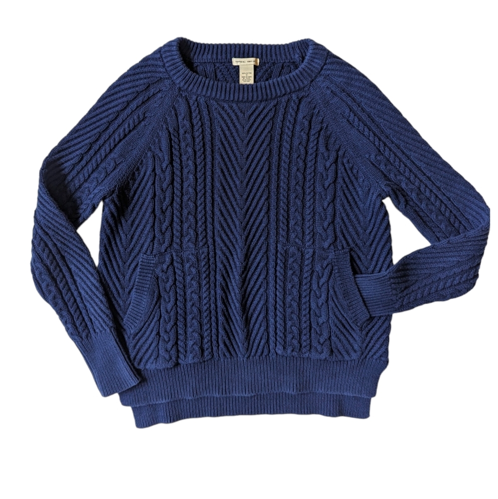 Cable Knit Crewneck Sweater - Navy